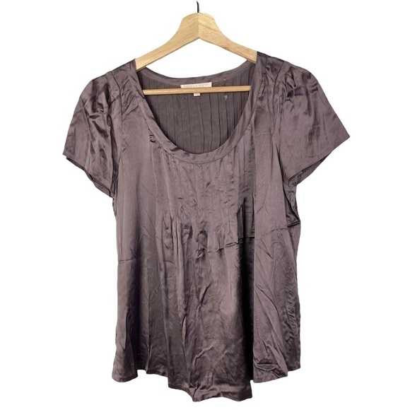 Rebecca Taylor Purple Scoop Neck Pleated Silk Short Sleeve Blouse 6 - Picture 1 of 4